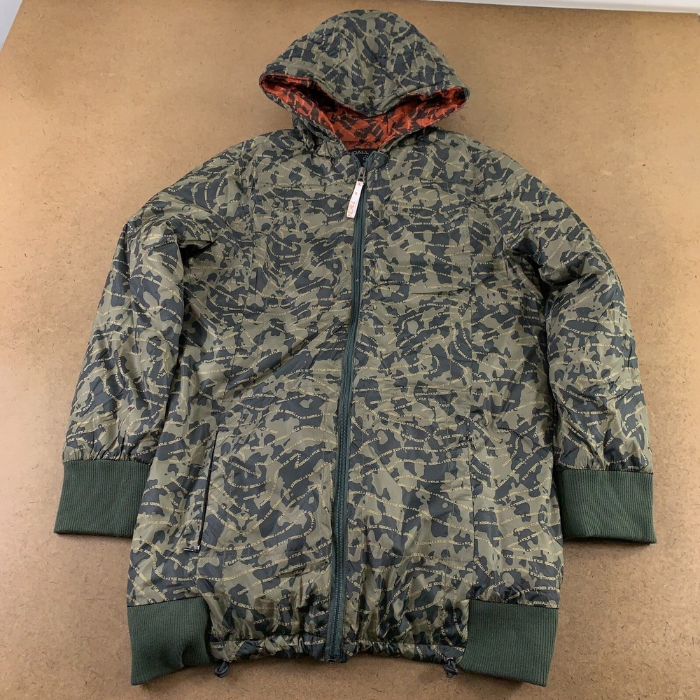 Kendall Kylie for OVS Womens Small Green Camo Hooded Mid Length Puffer Coat NWT